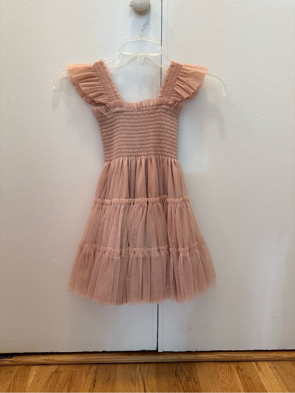 Hill House Girls' Blush Pink Tiered Tulle Dress with Ruffle Straps